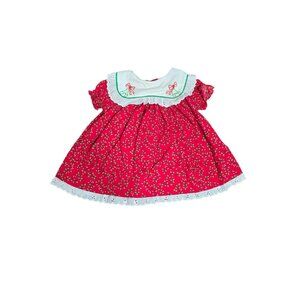Vintage Rare Editions Red Holly Christmas Dress Cotton 6-9 Months